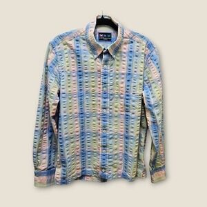Charleston‎ Threads Button Down Seersucker Shirt Pastel Plaid Cotton Men's M